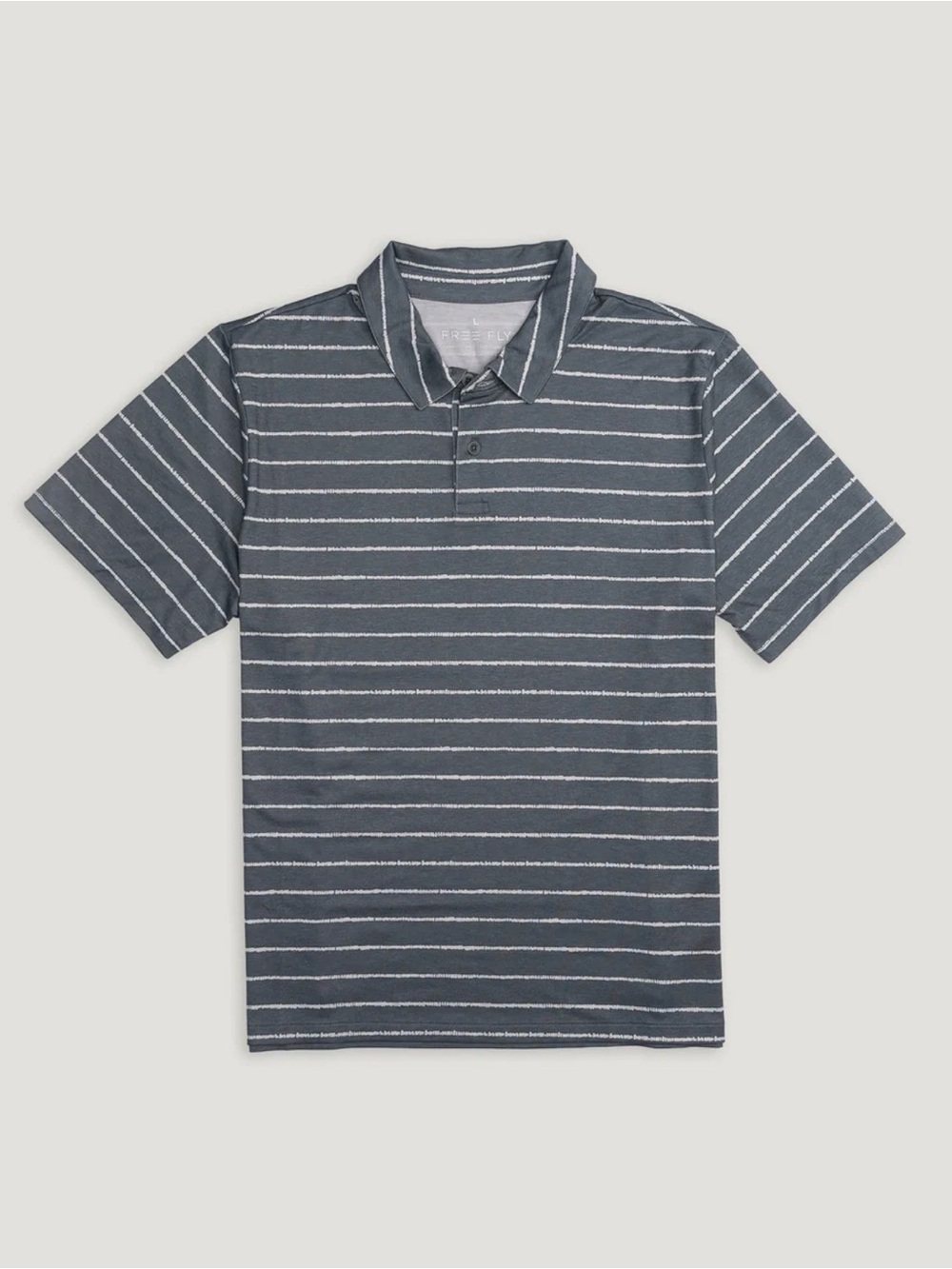 Free Fly Apparel Men's Gray and White Striped Polo